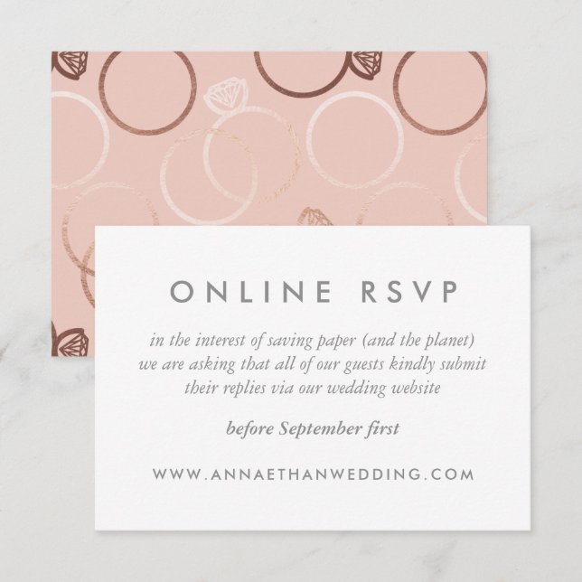 Moderne Rose Gold Rings Wedeln Online RSVP Card (Vorne/Hinten)