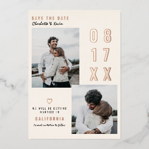 Moderne Rose Gold Save the Date Hochzeit 2 Fotos Folieneinladung
