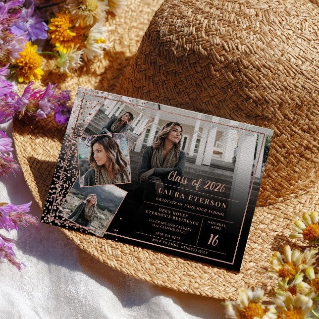 Moderne Rose Gold schick minimalistisch Foto Absch Einladung (Modern rose gold chic minimalist photo graduation invitation)