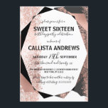 Moderne Rose Gold Schwarz-weiß Geometric Sweet 16 Einladung<br><div class="desc">Dieses moderne, luxuriöse und elegante 16 . Geburtstag Geburtstagsfest lädt zum trendigen und stilvollen Teenager ein. Es zeigt eine Imitate bedruckte Rose Goldfolie metallisch, schwarz, Holzkohle grau, weiß geometrisch und Farbe Spritzer Design. Es ist modern, elegant und einzigartig! ***WICHTIGE HINWEIS FÜR DESIGN: Für individuelle Designanfragen, wie z.B. passende Produktanfragen, Platzierungsänderungen...</div>