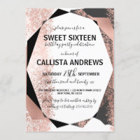 Moderne Rose Gold Schwarz-weiß Geometric Sweet 16