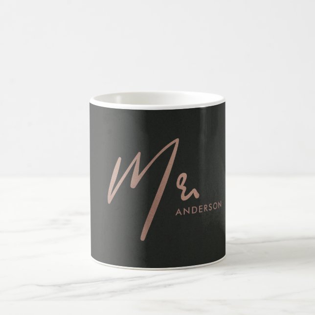 MODERNE ROSE GOLD SCHWARZE TYPOGRAFIE HERR LETZTER KAFFEETASSE (Mittel)