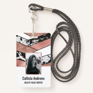 Moderne Rose Gold Schwarzer Glitzer Marble Geometr Ausweis