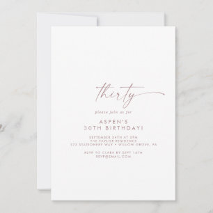 Moderne Rose Gold Script 30. Geburtstag Party Einladung