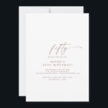 Moderne Rose Gold Script 50. Geburtstagsparty Einladung<br><div class="desc">Diese moderne Goldschrift der Rose zum 50. Geburtstag lädt zu einer minimalistischen Geburtstagsparty ein. Das schlichte rosa Rosa Rosengold-Design zeichnet sich durch eine einzigartige industrielle Schrift mit modernem Boho-Stil aus. Anpassbar in jeder Farbe. Behalt das Design minimal und elegant, wie es ist, oder personalisiere es durch Hinzufügen von eigenen Grafiken...</div>