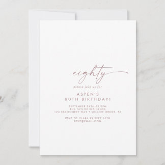 Moderne Rose Gold Script 80. Geburtstagsparty Einladung