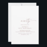 Moderne Rose Gold Script 90. Geburtstagsparty Einladung<br><div class="desc">Diese moderne Goldschrift der Rose zum 90. Geburtstag lädt zu einer minimalistischen Geburtstagsparty ein. Das schlichte rosa Rosa Rosengold-Design zeichnet sich durch eine einzigartige industrielle Schrift mit modernem Boho-Stil aus. Anpassbar in jeder Farbe. Behalt das Design minimal und elegant, wie es ist, oder personalisiere es durch Hinzufügen von eigenen Grafiken...</div>