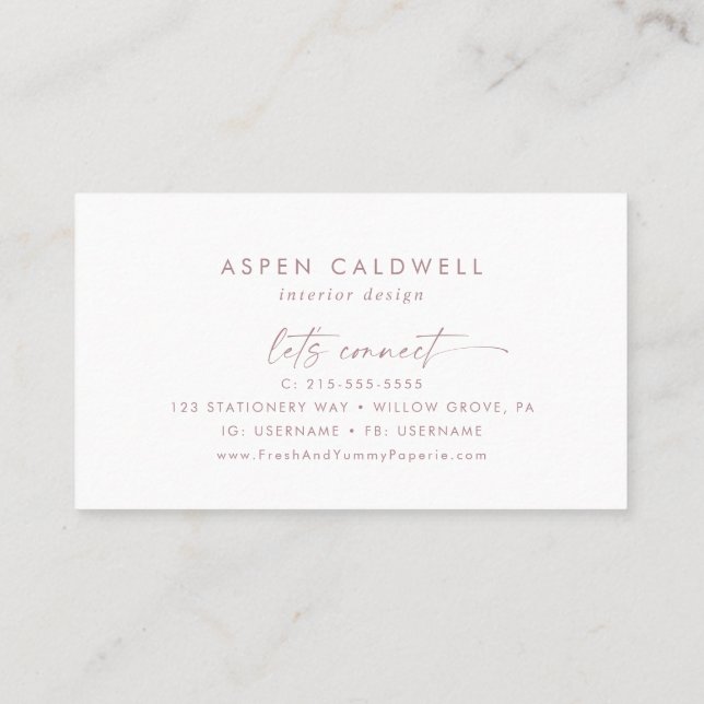 Moderne Rose Gold Script Business Card Visitenkarte (Rückseite)