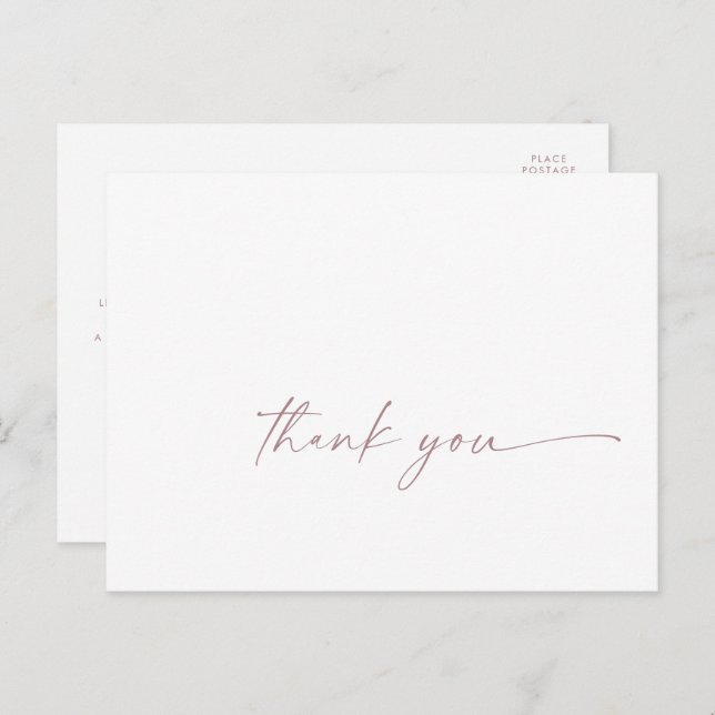 Moderne Rose Gold Script Danke Postcard Postkarte (Vorne/Hinten)