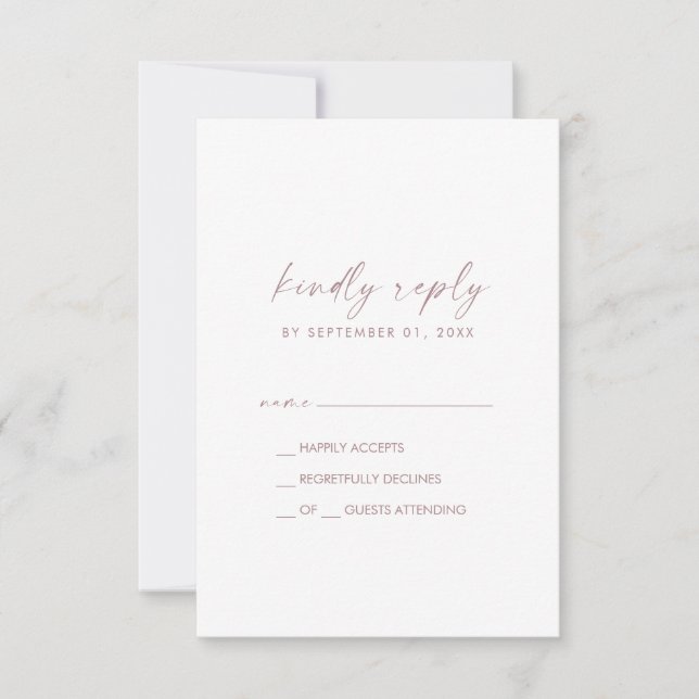 Moderne Rose Gold Script Einfache RSVP Karte (Vorderseite)