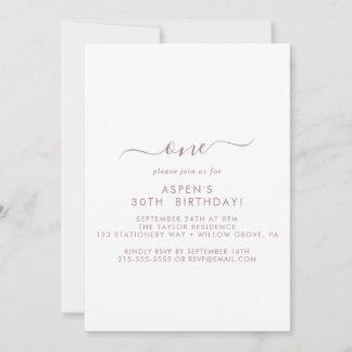 Moderne Rose Gold Script Erste Geburtstagsparty Einladung