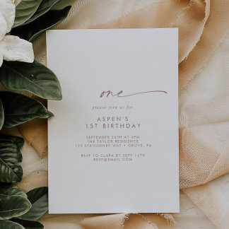 Moderne Rose Gold Script Erste Geburtstagsparty Einladung