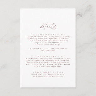 Moderne Rose Gold Script Hochzeitsdetails Begleitkarte