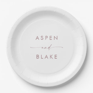 Moderne Rose Gold Script Hochzeitsklotz Pappteller