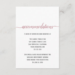 Moderne Rose Gold Script Hochzeitsunterkünfte Begleitkarte