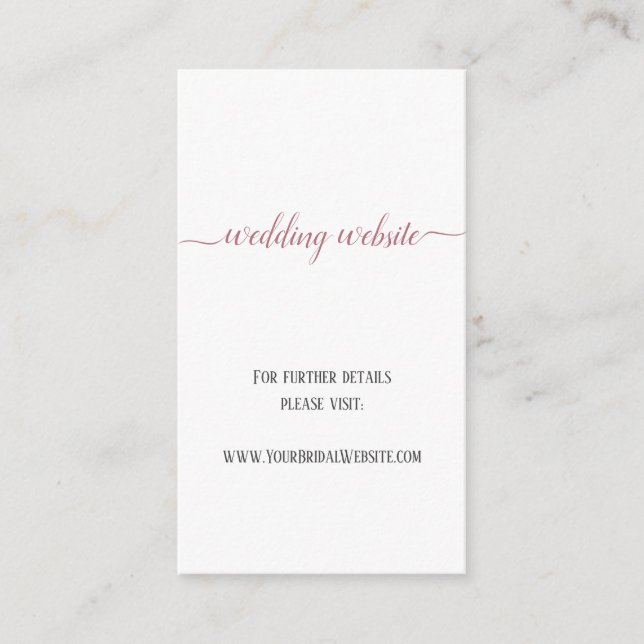Moderne Rose Gold Script Minimal Wedding Website Begleitkarte (Vorderseite)
