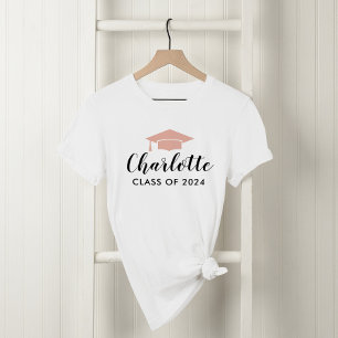 Moderne Rose Gold Script Name 2024 Abschluss Foto T-Shirt