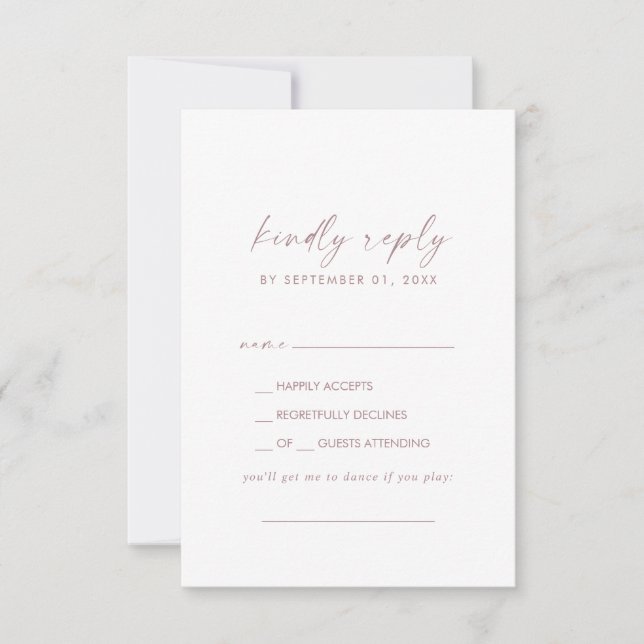 Moderne Rose Gold Script Song Request RSVP Card Karte (Vorderseite)