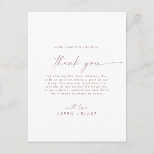 Moderne Rose Gold Script Vielen Dank Empfang Card Postkarte