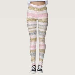 Moderne Rose Gold Silver Glitzer Striche Leggings