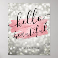 Moderne Rose Gold Silver Lights "Hello Beautiful"