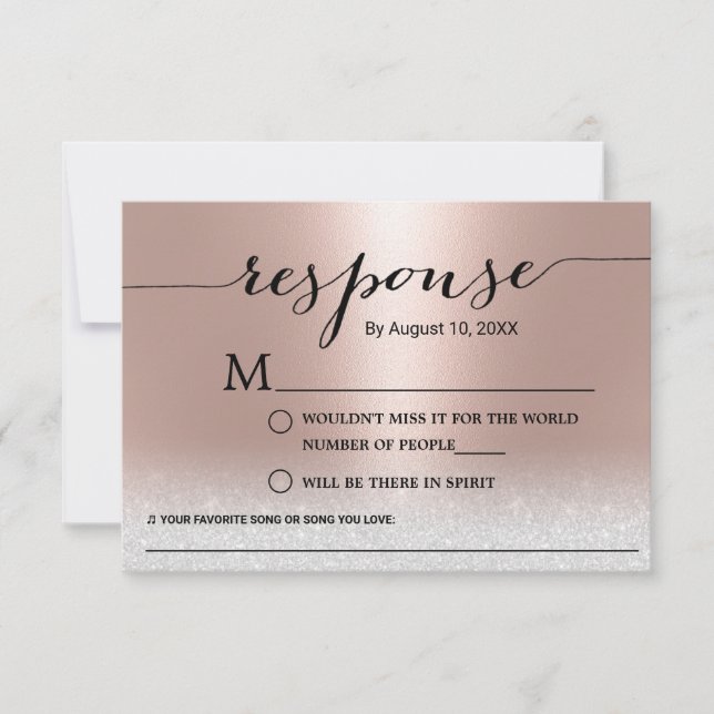 Moderne Rose Gold Song Anfrage Hochzeit RSVP Karte (Vorderseite)