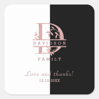 Moderne Rose Gold Split Custom Monogram A, B, C, D Quadratischer Aufkleber