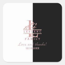 Moderne Rose Gold Split Custom Monogram L Quadratischer Aufkleber