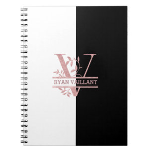 Moderne Rose Gold Split Custom Monogram V Notizblock
