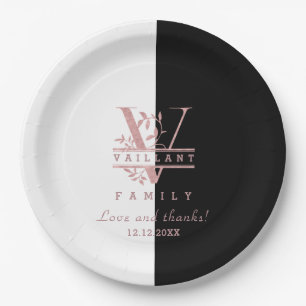 Moderne Rose Gold Split Custom Monogram V Pappteller