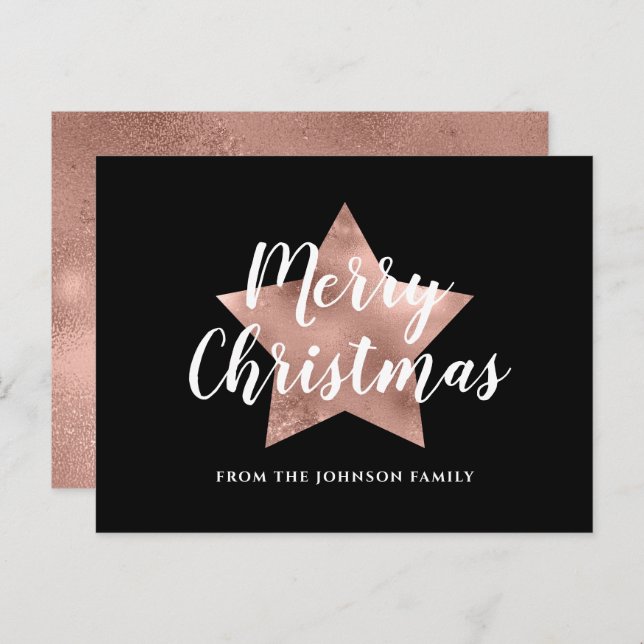 Moderne Rose Gold Star Frohe Weihnachten Postkarte (Vorne/Hinten)