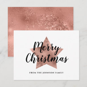 Moderne Rose Gold Star Frohe Weihnachten Postkarte