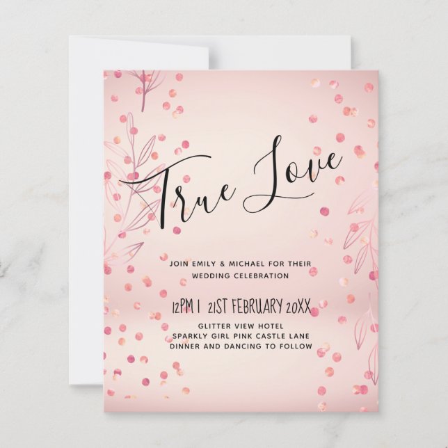 Moderne Rose Gold Trendy Budget Hochzeit (Vorderseite)