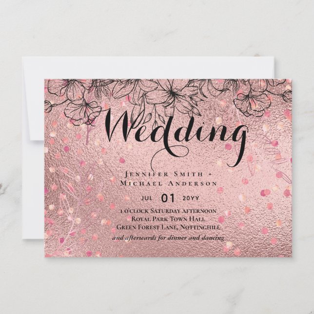 Moderne Rose Gold Trendy Budget Hochzeit (Vorderseite)