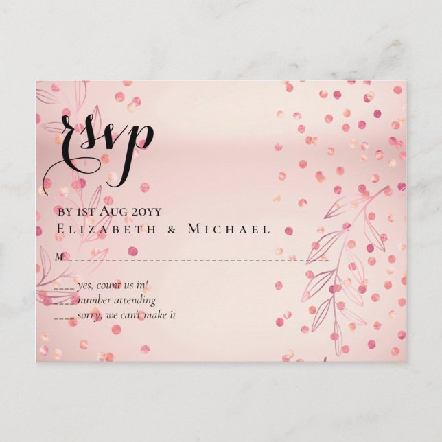 Moderne Rose Gold Trendy Budget Hochzeit Postkarte (Vorderseite)