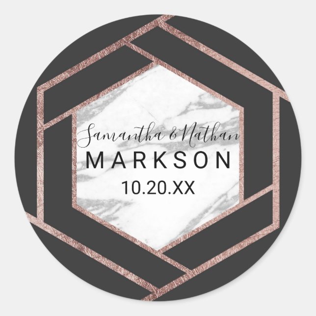 Moderne Rose Gold Trim Hexagon Stickers (Vorderseite)