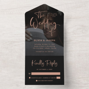 Moderne Rose Gold und Black Overlay Hochzeit von All In One Einladung