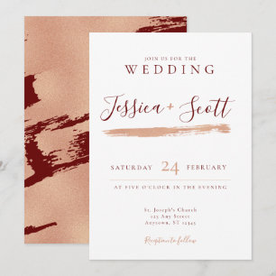 Moderne Rose Gold und Burgandy Wedding Einladung
