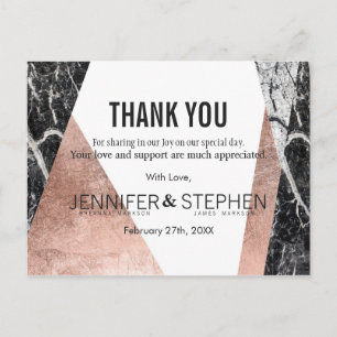 Moderne Rose Gold und Marmor Danke Postkarten