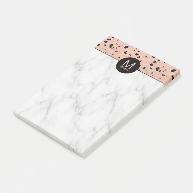 Moderne Rose Gold und Marmor Muster mit Monogramm Post-it Klebezettel (angewinkelt)