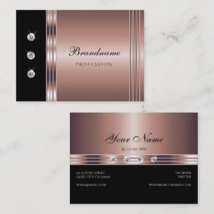Moderne Rose Gold und Schwarz mit Leuchtdiamanten Visitenkarte