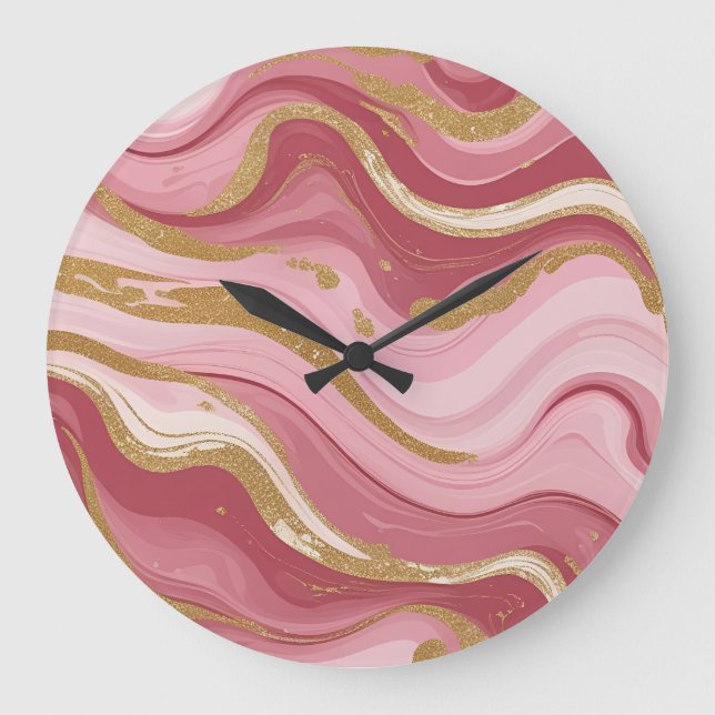 Moderne Rose Gold Venen Liquid Ink Art Große Wanduhr (Vorderseite)