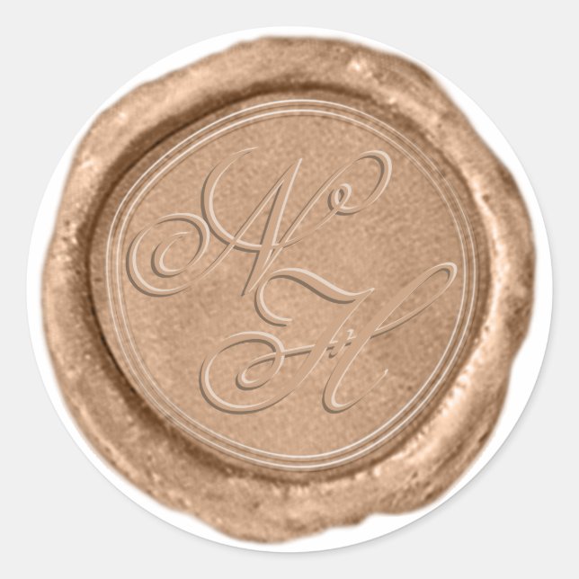 Moderne Rose Gold Wax Siegel Monogram Wedding Stic Runder Aufkleber (Vorderseite)