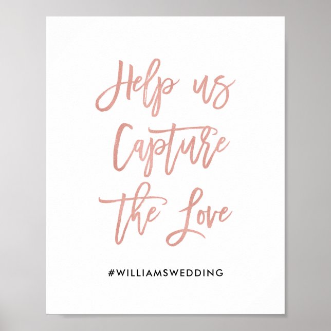 Moderne Rose Gold Wedding Hashtag Sign Poster (Vorne)
