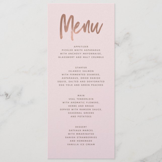 Moderne Rose Gold Wedding Menu Menükarte (Vorderseite)