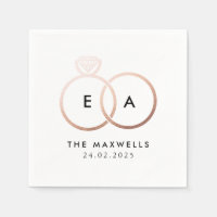 Moderne Rose Gold Wedding Rings Cocktail Napkin