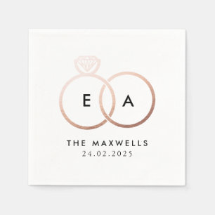 Moderne Rose Gold Wedding Rings Cocktail Napkin Serviette