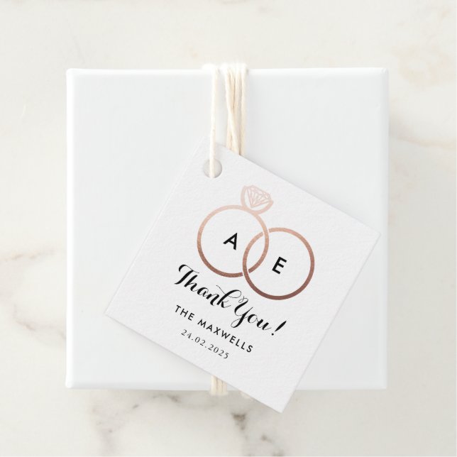 Moderne Rose Gold Wedding Rings Gefallen Geschenkanhänger (Beispiel)