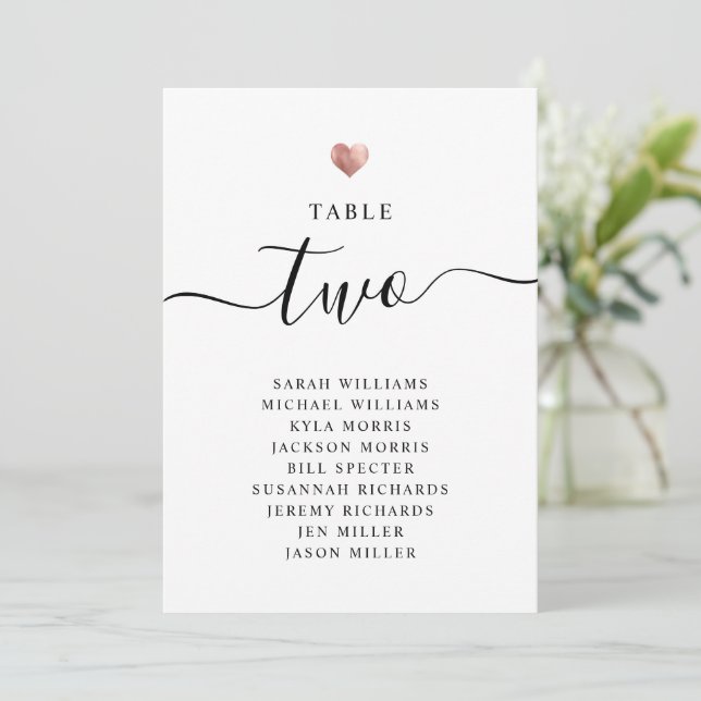 Moderne Rose Gold Wedding Tischnummer Cards (Stehend Vorderseite)