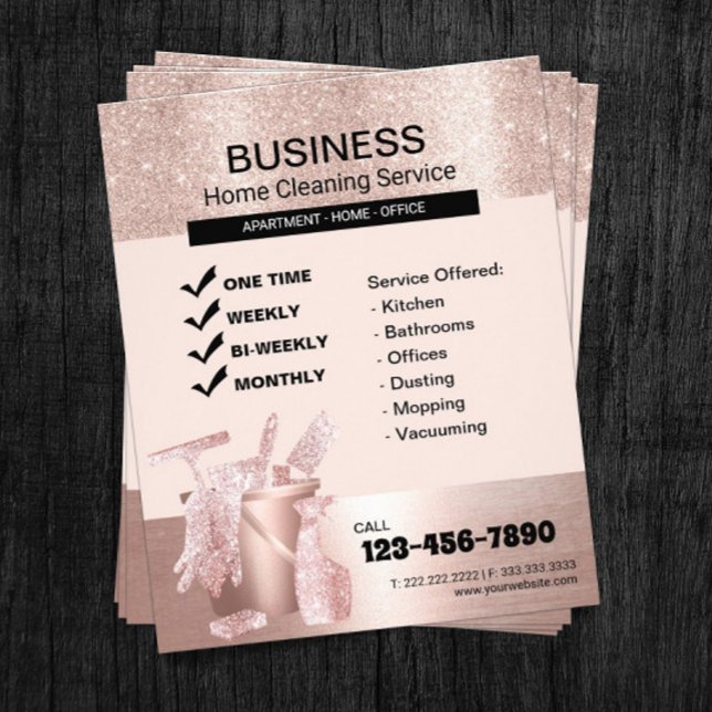 Moderne Rose Gold Zuhause Reinigung Housekeeping Flyer (Von Creator hochgeladen)